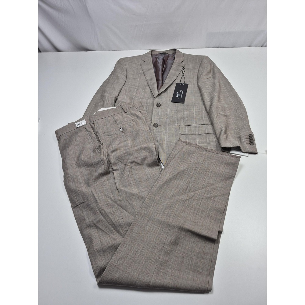 Emilio Ciro Suit Mens 40 Short Beige Wool Plaid Turbo 160 2 Piece 34x36 NWT